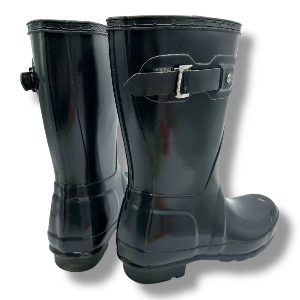 Hunter Kids Original Short Gloss Rain‎ Boots Black Size US 5 FS1000RGL